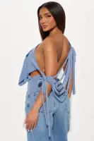 Can't Stress Me Off Shoulder Backless Top(Blue,XS)