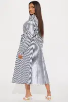 Always Stylish Striped Midi Dress(Navy/combo,XS)