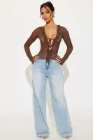 Brooklyn Long Sleeve Ruffle Top(Chocolate,XS)