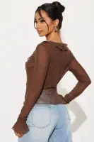 Brooklyn Long Sleeve Ruffle Top(Chocolate,XS)
