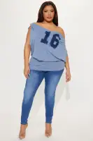 Can't Stress Me Off Shoulder Backless Top(Blue,XS)