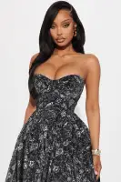 Always Delicate Strapless Midi Dress(Black/White,XS)