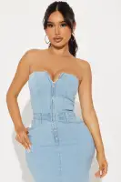 Alma Denim Midi Dress(Light Wash,S)
