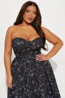 Always Delicate Strapless Midi Dress(Black/White,XS)