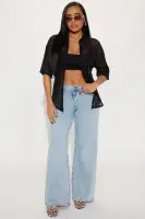 Bring The Sunshine Crochet Shirt(Black,XS)