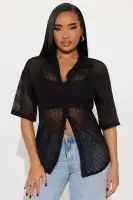 Bring The Sunshine Crochet Shirt(Black,XS)