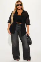 Bring The Sunshine Crochet Shirt(Black,XS)