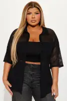 Bring The Sunshine Crochet Shirt(Black,XS)