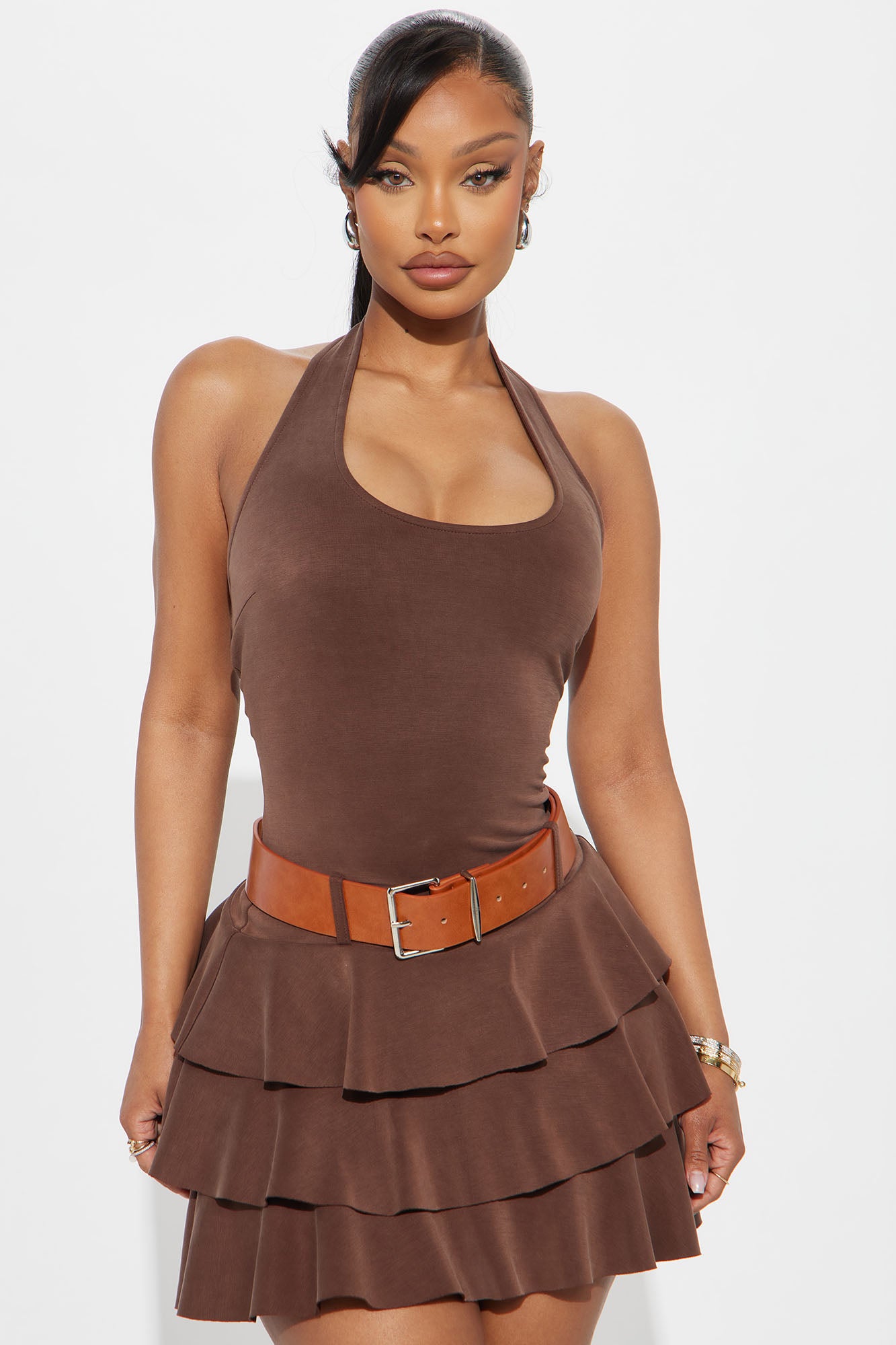 Zoya Belted Ruffle Mini Dress