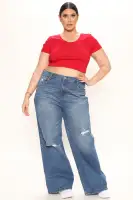 Carly V Neck Crop Tee(Red,S)