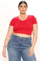 Carly V Neck Crop Tee(Red,S)