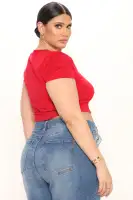 Carly V Neck Crop Tee(Red,S)