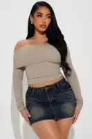 Best Of Luck Off Shoulder Top(Stone,XS)