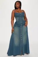 Allie Denim Maxi Dress(MEDIUM Wash,XS)