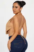 Bronze Babe Cowl Neck Top(Camel,XS)