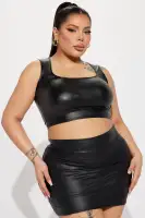 Bad Girl Energy PU Crop Top(Black,XS)