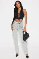 Can't Be Friends Lace Up Halter Top(Black,XS)