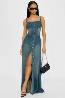 Allie Denim Maxi Dress(MEDIUM Wash,XS)