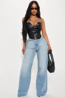 Catching Looks Faux Leather Top(Black,XS)