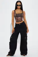 Catch Me Mesh Corset Top(Brown/combo,XS)