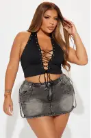 Can't Be Friends Lace Up Halter Top(Black,XS)