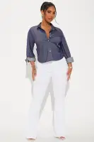 Carolina Cropped Button Down Shirt(Navy,XS)