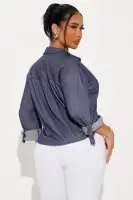 Carolina Cropped Button Down Shirt(Navy,XS)