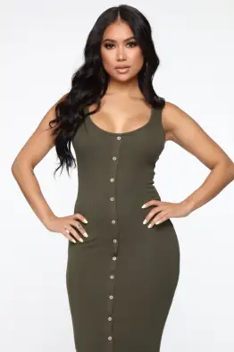 Allis Midi Dress(Olive,XS)