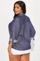 Carolina Cropped Button Down Shirt(Navy,XS)