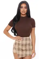 Basic Mock Neck Bodysuit(Chocolate,S)