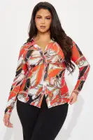 Can't Replace Me Mesh Button Down Shirt(Orange/combo,XS)