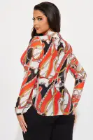 Can't Replace Me Mesh Button Down Shirt(Orange/combo,XS)