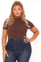 Basic Mock Neck Bodysuit(Chocolate,S)