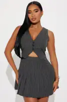 Allie Pleated Mini Dress(Grey,XS)