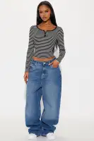 Bridgette Henley Top(Black/White,S)