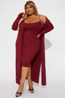 Always On Time Midi Dress Set(Wine,XS)