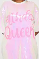 Always The Birthday Queen Sequin Shirt Dress(White,XS)