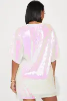 Always The Birthday Queen Sequin Shirt Dress(White,XS)