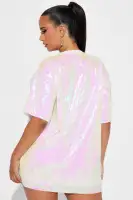 Always The Birthday Queen Sequin Shirt Dress(White,XS)