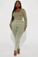 Carly V Neck Crop Long Sleeve Tee(Olive,XS)
