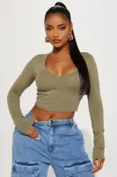 Carly V Neck Crop Long Sleeve Tee