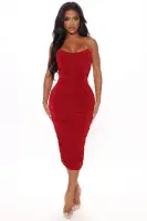 All Ruched And Ready Midi Dress(Wine,XS)