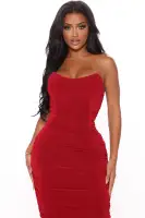 All Ruched And Ready Midi Dress(Wine,XS)