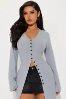 Brianna Button Front Top(Heather Grey,XS)