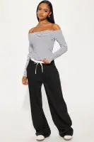 Becca Striped Off Shoulder Top(White/Black,S)