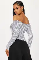 Becca Striped Off Shoulder Top(White/Black,S)