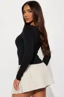 Brittany Double Lined Long Sleeve Top(Black,S)